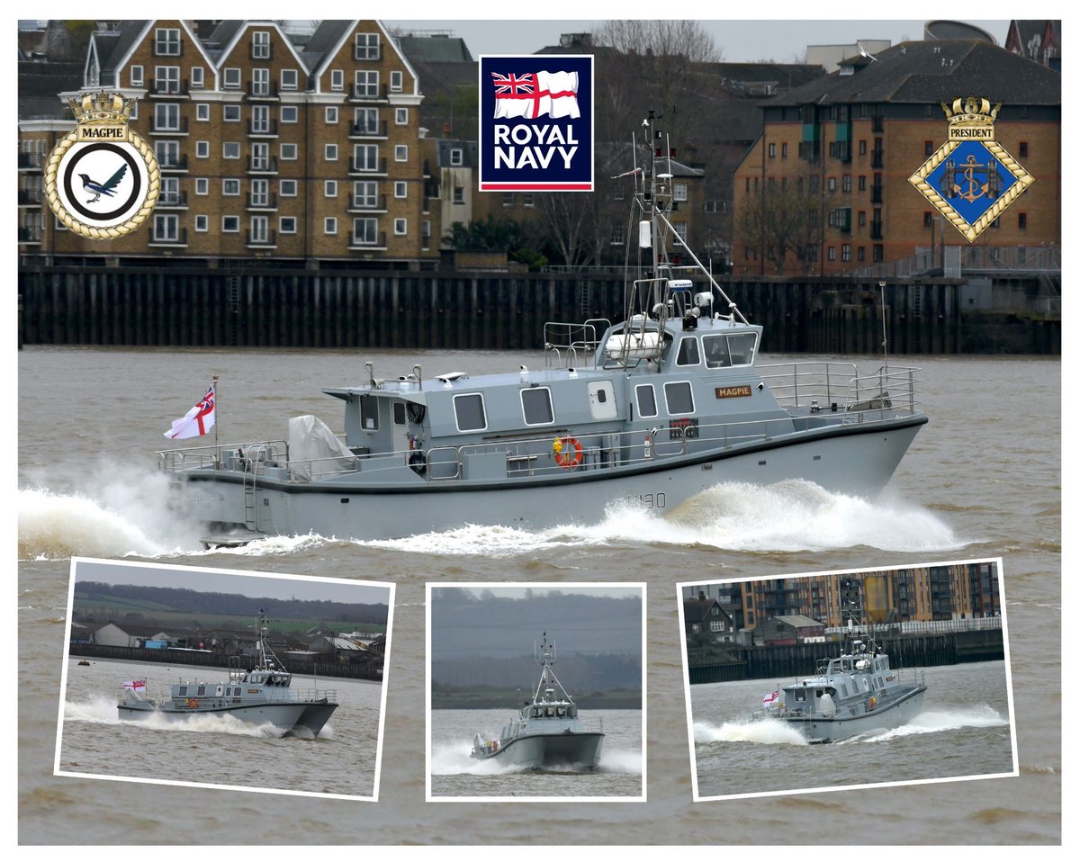 HMS Magpie passing Tilbury yesterday on her way to HMS President. Photo's via : @FraserG32883664 , @hms_magpie , @HMSPresidentRNR , @IBallantyn .