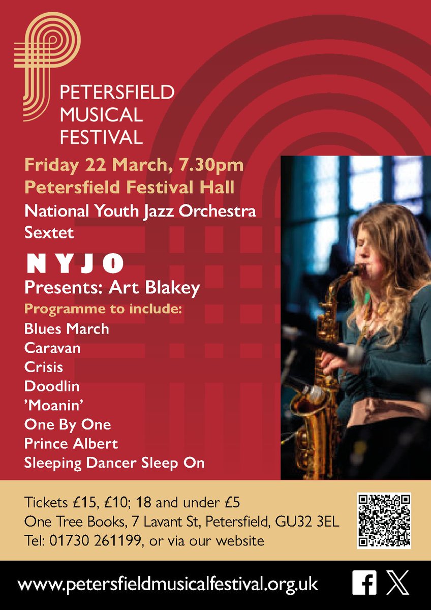Do you fancy a bit of jazz? Then come to Petersfield Festival Hall on Fri 22 Mar when a sextet of emerging professionals from @NYJOuk will be paying homage to the giant of jazz, drummer Art Blakey. Booking details on poster. @NYJOuk @MusicPortsmouth @PaulSpicer6 @morePetersfield