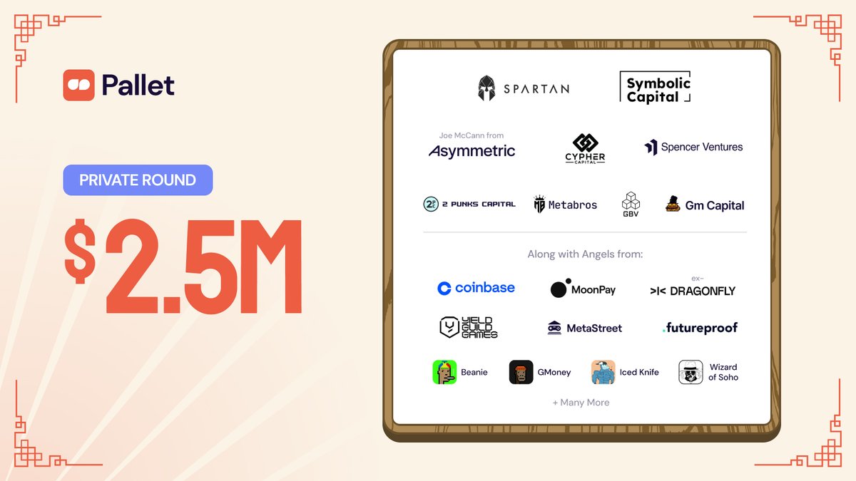 1/ A major milestone for Pallet and the entire <a href="/SeiNetwork/">Sei</a> ecosystem!

Pallet is excited to announce a $2.5m private fundraising round, backed by world-class investors and strategic partners.

This marks a new chapter in bringing $SEI NFTs to the masses. 🟠