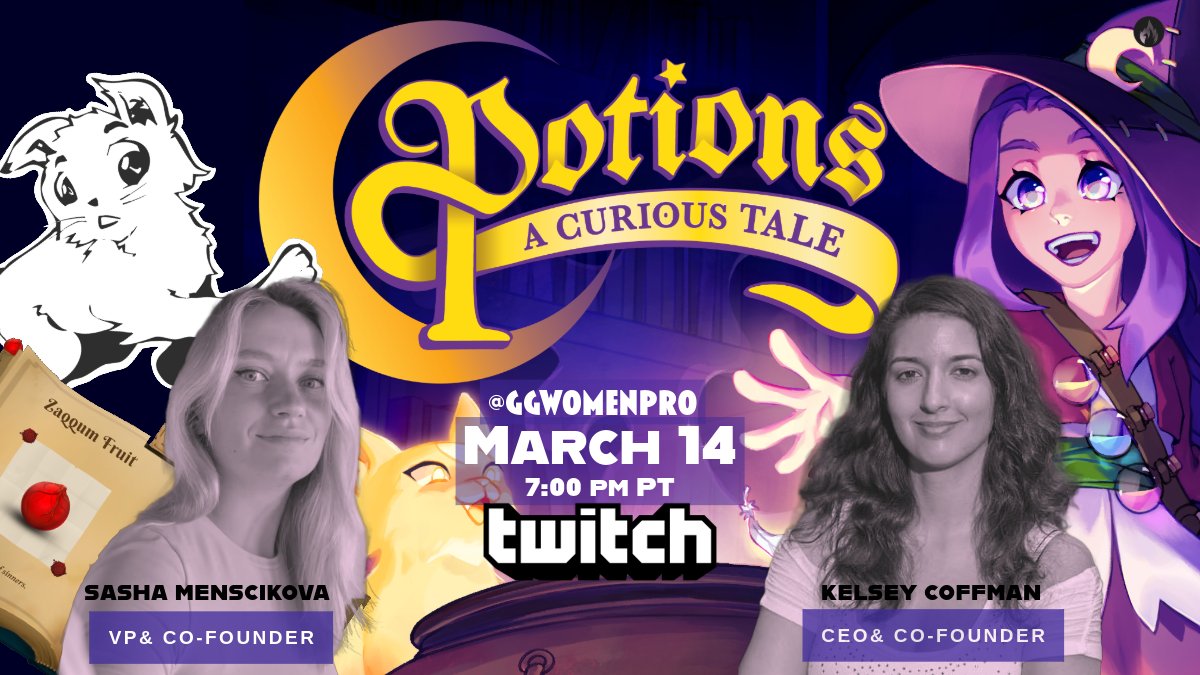 🔮🎮 Dive into a magical adventure tonight! Join us for our stream tonight, as we embark on 'Potions: A Curious Tale,' a captivating potion-crafting RPG. @RikuKat 📆 Date: March 14, 2024 🕖 Time: 7:00pm 🔗 Twitch Link: twitch.tv/ggwomenpro