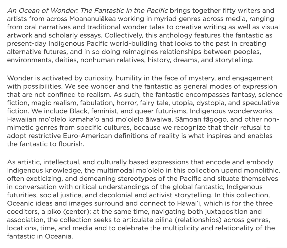 Honored to be featured in AN OCEAN OF WONDER: THE FANTASTIC IN THE PACIFIC edited by kuʻualoha hoʻomanawanui, Joyce Pualani Warren, and Cristina Bacchilega! uhpress.hawaii.edu/title/an-ocean…