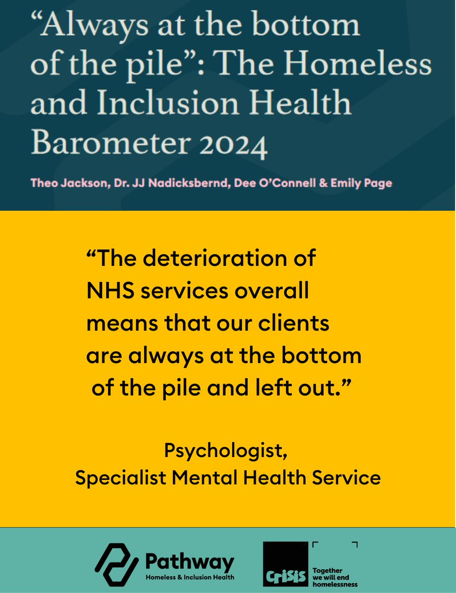 If you haven’t already, please also make sure to download our first of its kind new report from <a href="/PathwayUK/">Pathway</a> and <a href="/Crisis_UK/">Crisis</a> on the state of inclusion health in the UK bit.ly/3PdTyF4

#EveryonesHealthMatters #InclusionHealth2024