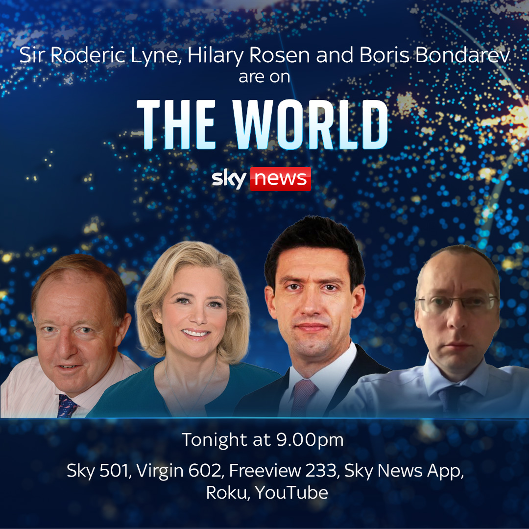 📢 Coming up on The World with @DominicWaghorn... 🌍 Former British Ambassador to Russia, Sir Roderic Lyne 🌍 Political Strategist @hilaryr 🌍 Former Russian Diplomat @Vizlypuzly1 ⏰ 9pm 📱 trib.al/zff6Z7W 📺 Sky 501, Virgin 602, Freeview 233 and YouTube