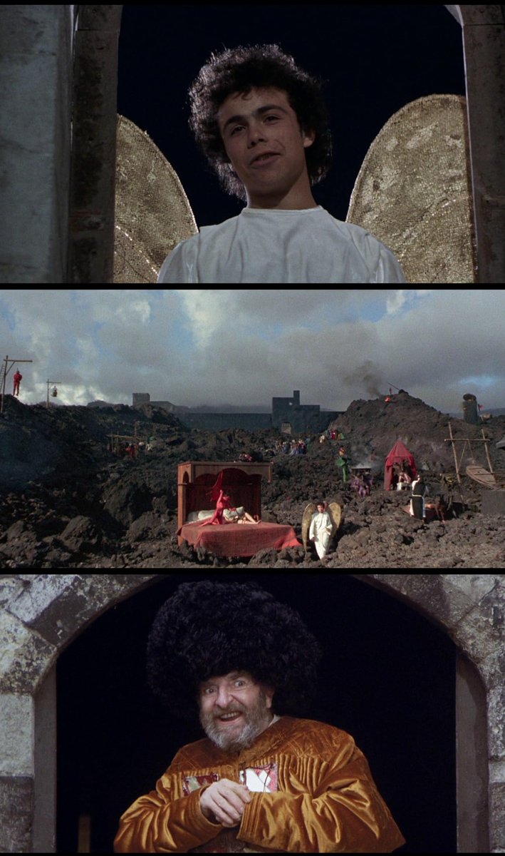 THE CANTERBURY TALES (72) Pasolini's take on Chaucer (w/a bit of Dante's Inferno) partially covers Middle Age stories of randy villagers.X-rated film isn't "dirty" so much as "ugly". Pasolini plods along, unsettling us but also revolting us. It's showmanship of a particular kind.