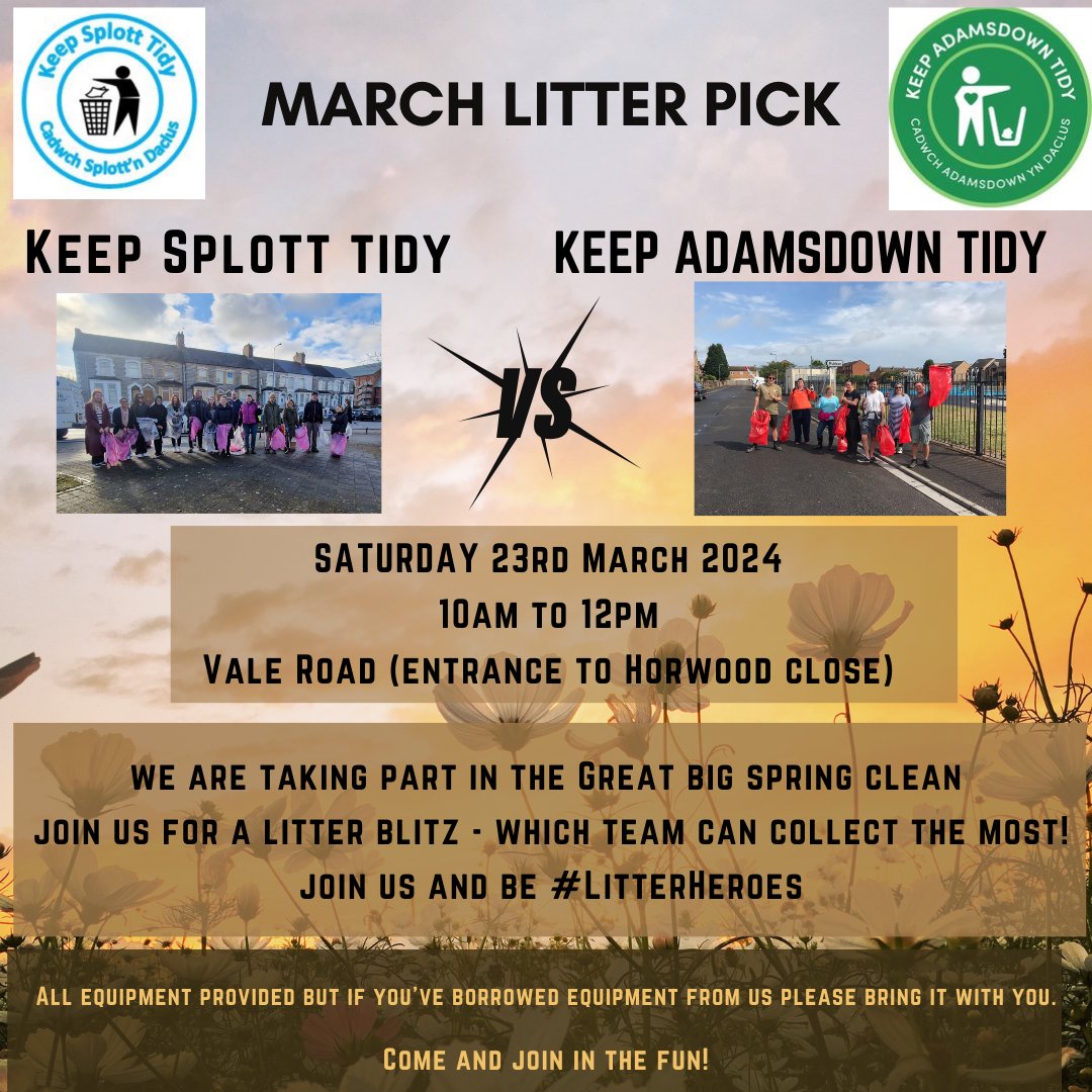 🥊Let the battle commence!🥊 We are taking part in the #BigSpringClean & joined forces with @TidyAdamsdown for a litter blitz in Splott & Adamsdown. 2 teams, 2 wards see who can collect the most litter in 2 hours! Join us for the battle are you.. #TeamAdamdsown or #TeamSplott