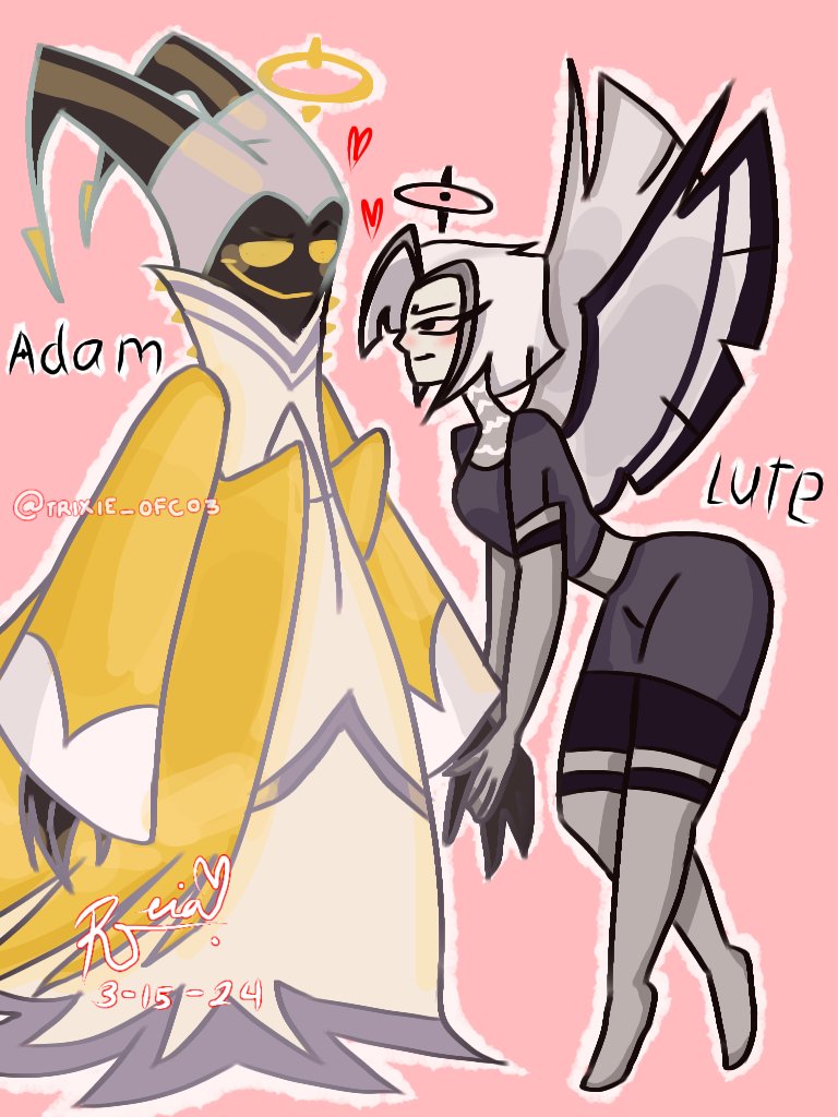 Sw33theart_Trix's tweet photo. Adam x Lute fanart –kinda made her taller than she's supposed to be lmao– #hazbinhoteladam #hazbinhotellute #fanart #smallar https://t.co/vozJthmU8t