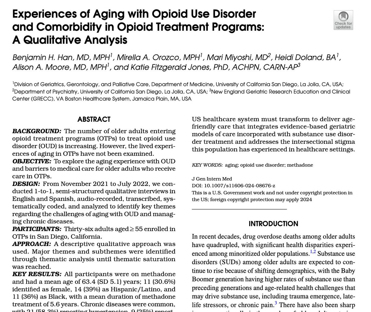 Check out the latest study from CDUHR investigator Benjamin Han - Experiences of Aging with Opioid Use Disorder and Comorbidity in Opioid Treatment Programs: A Qualitative Analysis link.springer.com/article/10.100…