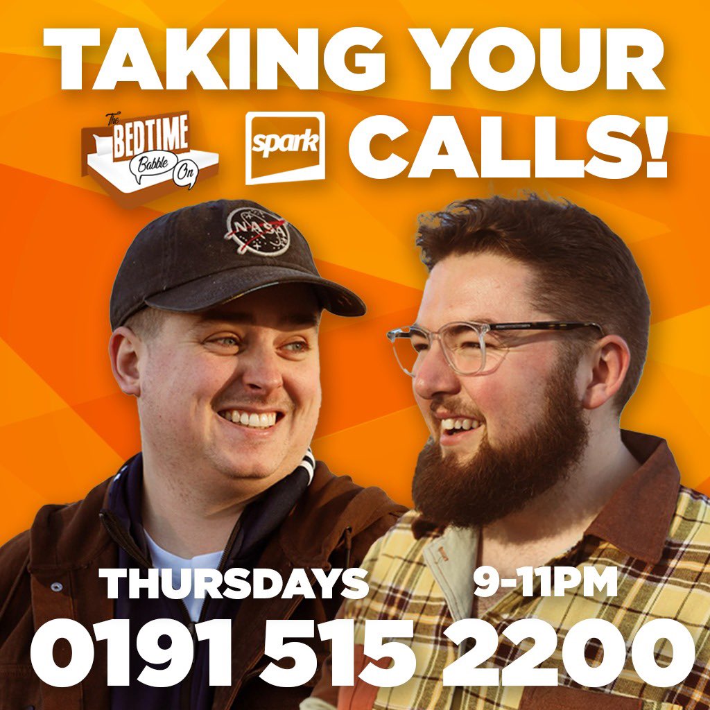 LIVE PHONE-IN RADIO 🧡 The Bedtime Babble On is back for another Thursday night phone in from 9pm this evening. ☎️ What’s on your mind? Give the boys a call and let them know! 0191 515 2200 📞 9-11pm ⏰ / 107FM 📻 / Online 💻