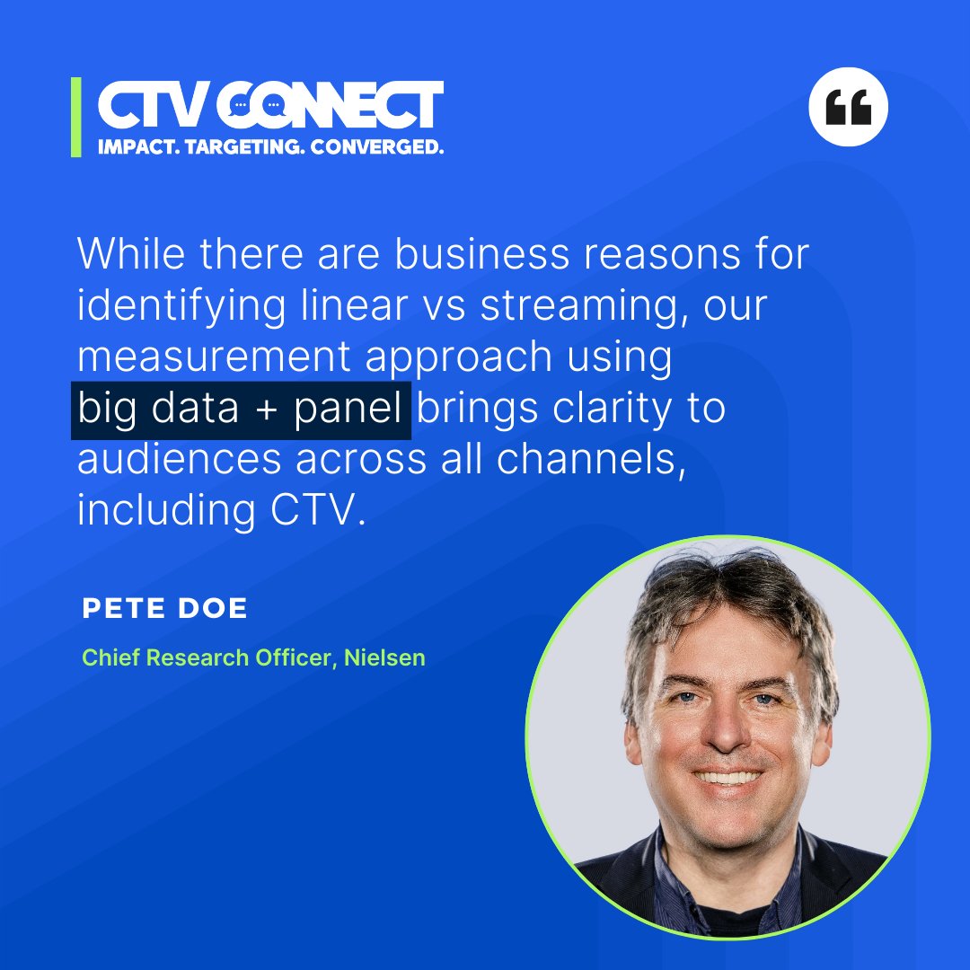 Our Chief Research Officer, Pete Doe, took the stage at #CTVConnect 2024 to discuss Nielsen ONE and our impactful solutions for CTV media planning. Thank you, @adexchanger, for having us join the conversation.