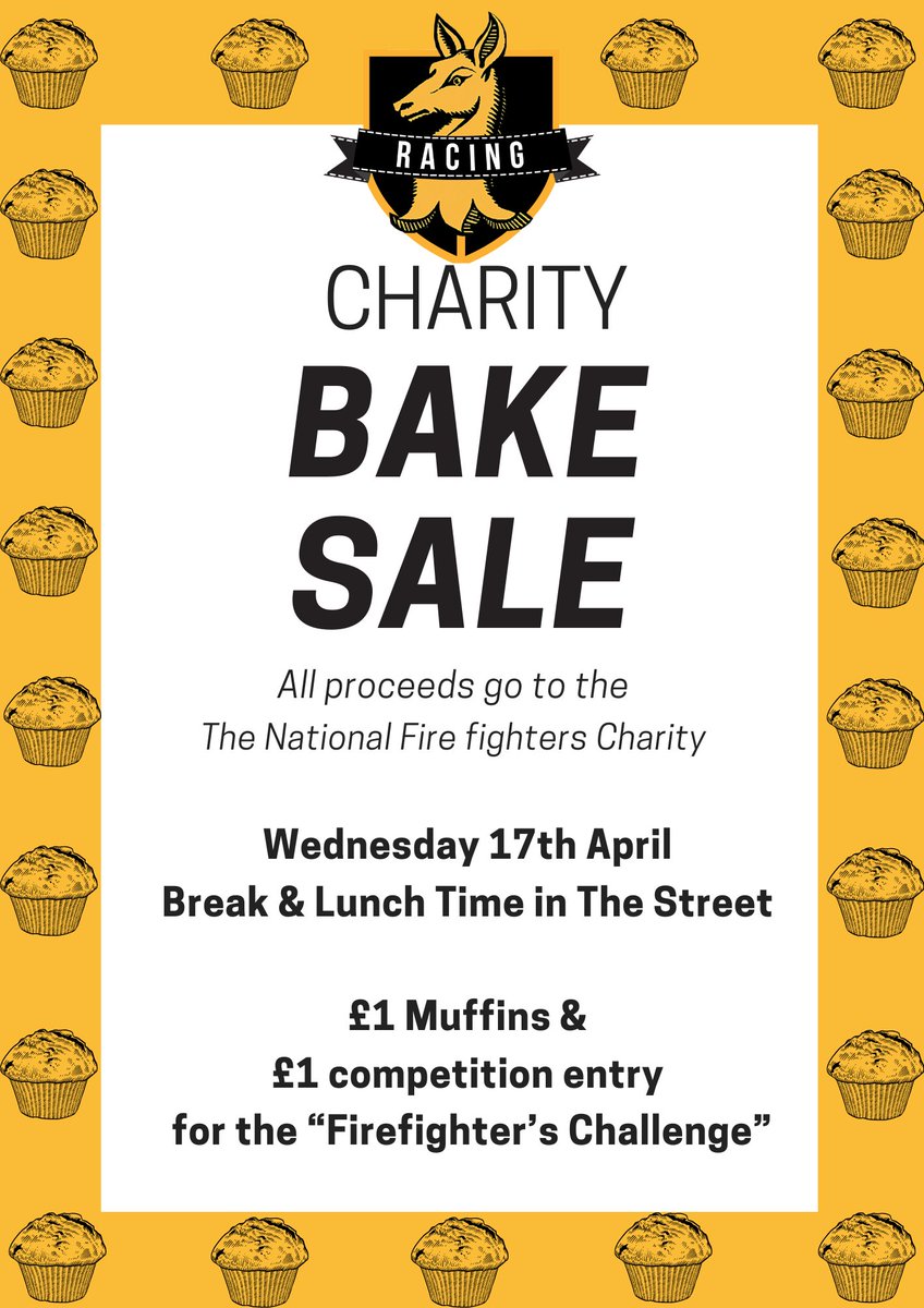 🔥SWA RACING🔥 Join SWA Racing's Muffin Bake Sale on April 17th in The Street. The event aims to raise funds for the National Fire Fighters Charity. Participate in the 'Fireman's Challenge' competition for a chance to win prizes, or grab some delicious muffins for just £1 each.