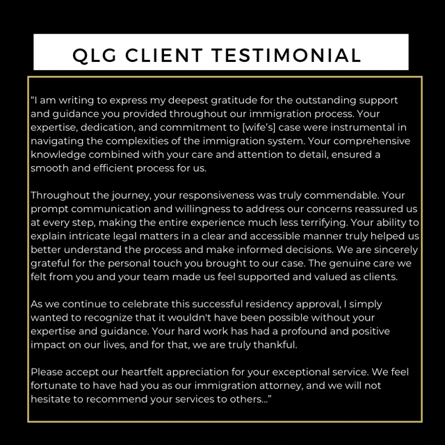 We are so honored to represent you! To read more client reviews, click here: g.co/kgs/V518bPY #HoustonTX #immigrationlaw
