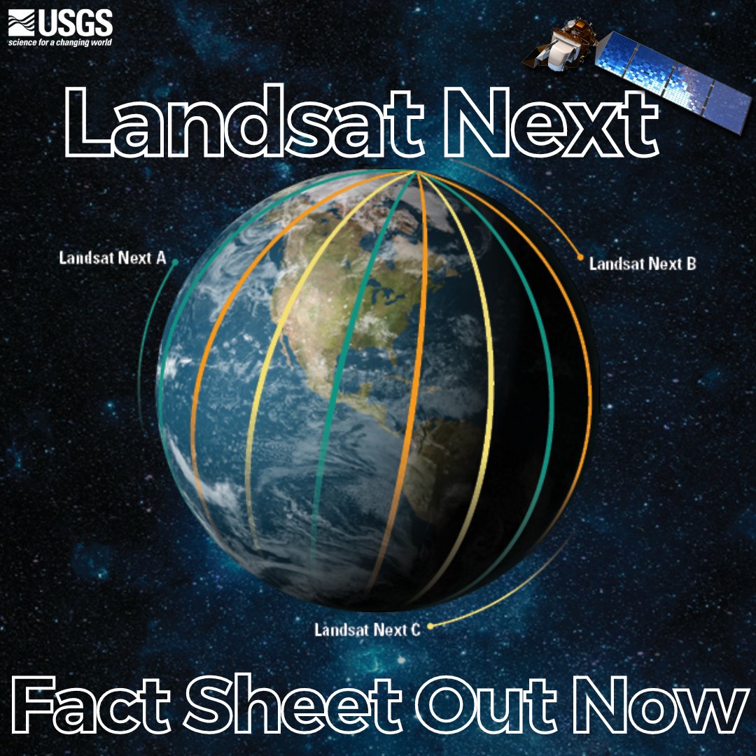 What do 3 satellites, 6-day revisit cycle, and 26 spectral bands all have in common? They are all characteristics of the upcoming 2030 Landsat Next Mission! To Learn more about #Landsat Next visit the newly published Landsat Next fact sheet: ow.ly/tqsM50QTybY #USGS #NASA