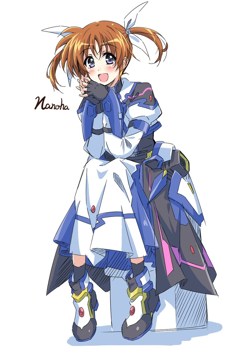 takamachi nanoha 1girl solo looking at viewer blush smile open mouth short hair  illustration images