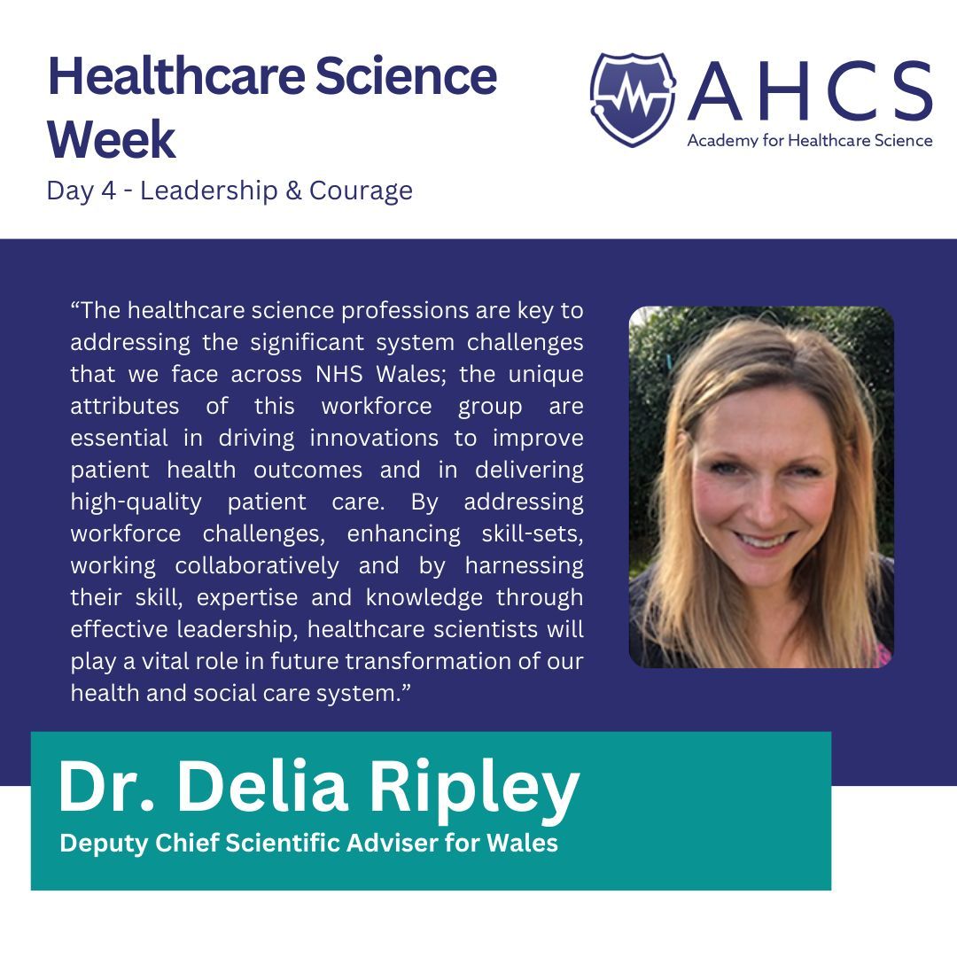 To complete Day 4, we have a quote from Dr. Delia Ripley, Deputy Chief Scientific Adviser for Wales, who gives a great comment on the importance of Healthcare Science and effective leadership. Today's content👇 buff.ly/43eJwcH #HealthcareScienceWeek