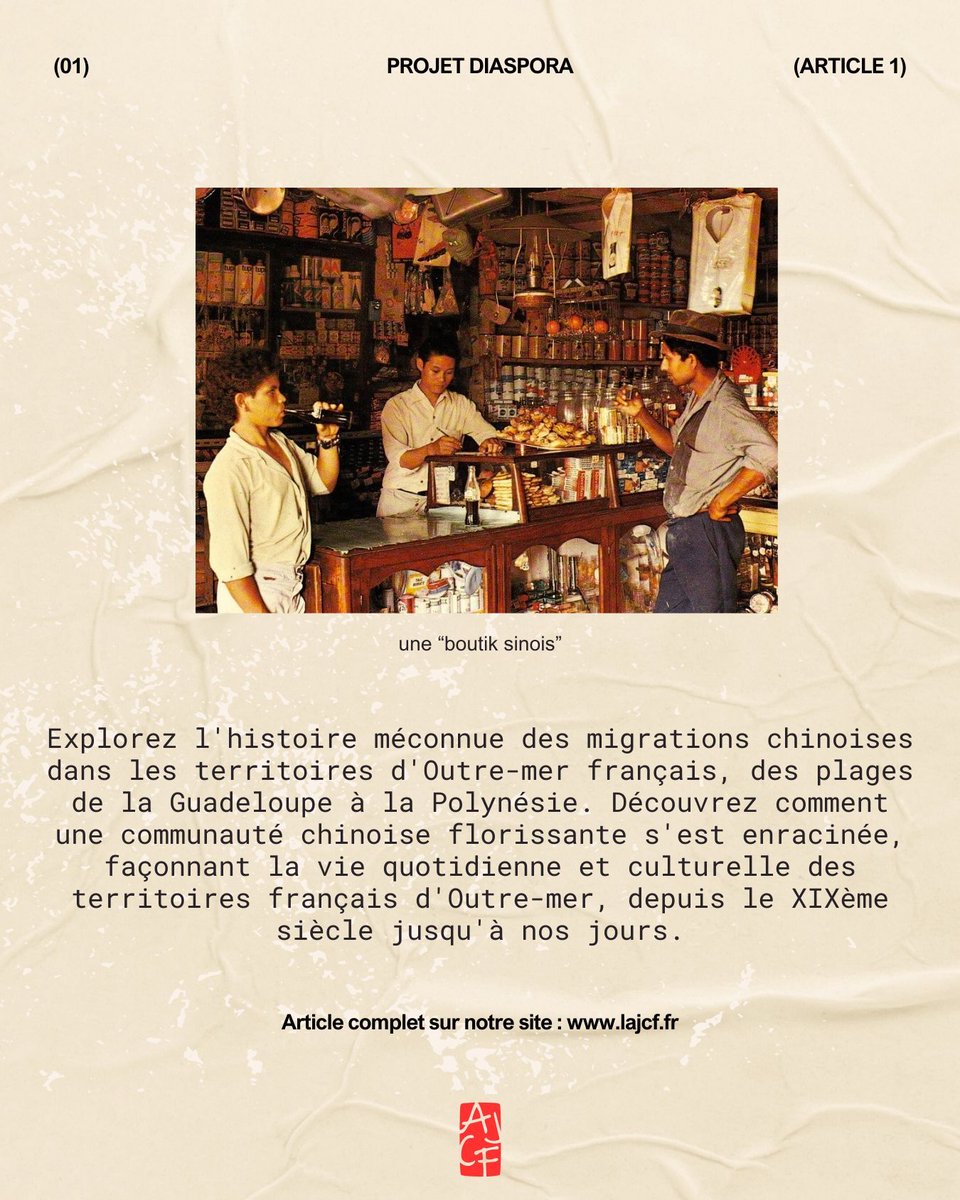 [Article 1] 
L'histoire méconnue des migrations chinoises dans les territoires d'Outre-mer français du XIXe siècle à nos jours. Comment cette communauté a enrichi la vie quotidienne et la culture, des plages de Guadeloupe à la Polynésie ?
🔗 buff.ly/4cf3w2Q