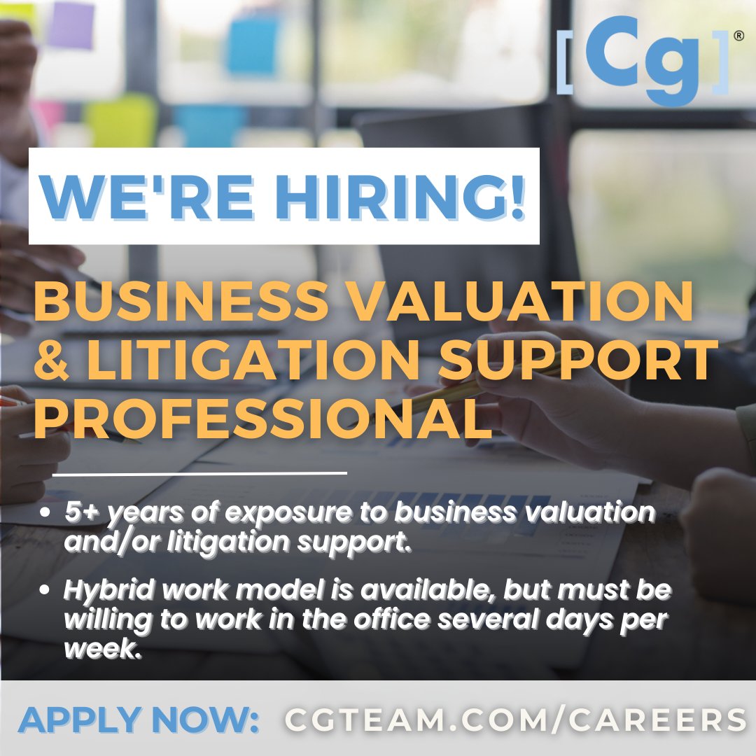 CgTeamNJ's tweet photo. We are looking to add an experienced Business Valuation &amp; Litigation Support Professional to our litigation team. Learn more &amp; apply today: https://t.co/ldCCsV9bT5 #hiring #careers #careeropportunities #litigation #businessvaluation #accounting #cg #cgteam #cgtaxauditadvisory https://t.co/JOcMCCzjty