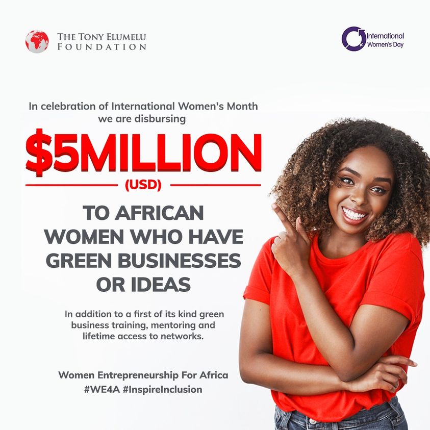 Appel à candidature pour le programme Femmes Entrepreneurs Pour L’Afrique (WE4A) (USD $5MILLION) de Tony Elumelu Foundation

Date limite : 31 Mars 2024

Plus d'infos : afri-carrieres.com/2024/03/femmes…