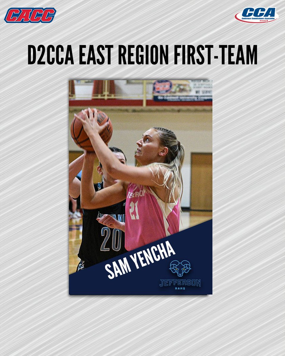 CACC01's tweet photo. #CACC Player of the Year Sam Yencha has been named to the D2CCA East Region First Team while Defensive Player of the Year Haley Meinel and First Team All-CACC Taylor Hinkle have been named to the Second-Team! 💪

#CACC | @JeffersonRams | @GoHFUTigers https://t.co/XLQ8EZDPOS