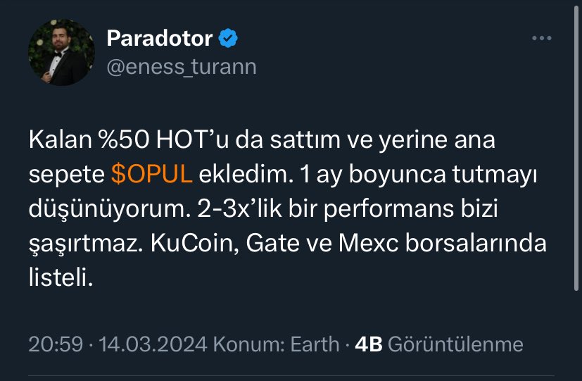 kriptokolic's tweet image. Türk yatırımcılara güzel bir ders oldu , araştırma yapmadan yatırım yaparsanız böylelerini zengin edersiniz ! #HOT $HOT $OPUL