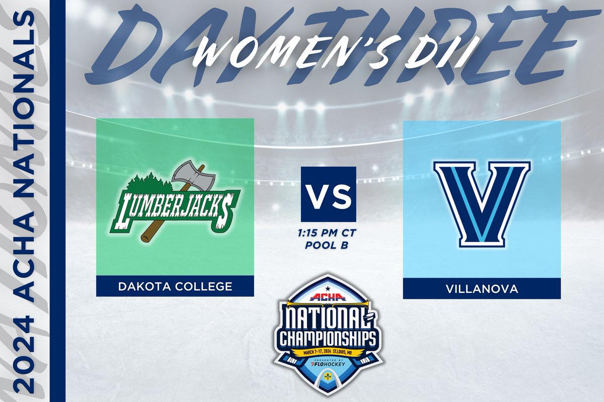 ACHAWomensD2's tweet image. 𝗣𝗢𝗢𝗟 𝗣𝗟𝗔𝗬 𝗚𝗔𝗠𝗘
🏒 Dakota College (away) vs. Villanova (home)
⏰ Time 1:15 PM CT
📍 NHL Rink
🎥 flohockey.tv/events/1225334…  @FloHockey 
#ACHANationals #ACHAW2