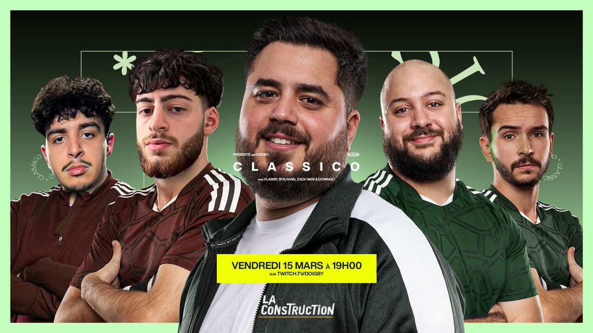 Doigby's tweet image. CLASSICO est de retour ‼

@Domingo, @Zack_Nani, @Flambyyy_ et @Byilhaan mettront les crampons pour vous offrir du beau jeu avec notre partenaire "La Construction" ! RDV demain à 19H00 ⚽

Publicité @3CABTP #PassionConstruction