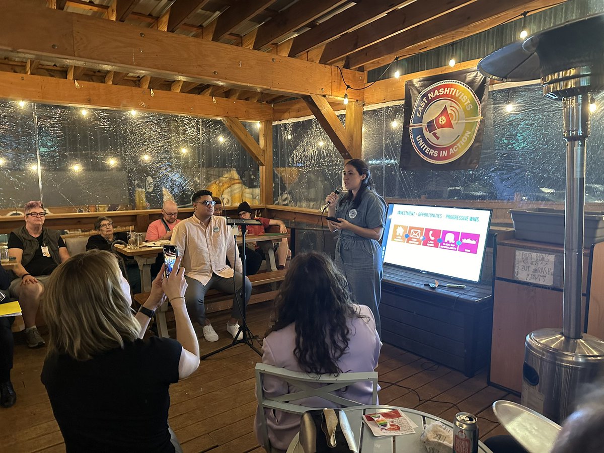 We had some amazing weather and another great turnout at our meeting last night! Thanks again to <a href="/eastnashbeer/">East Nash Beer Works</a> for being the best hosts! And to our guests @voteluismata and <a href="/vote4focht/">Cyril Focht for Tennessee</a> who gave inspiring talks about why they’re running for office. #Vote #VoteBlue #Tennessee