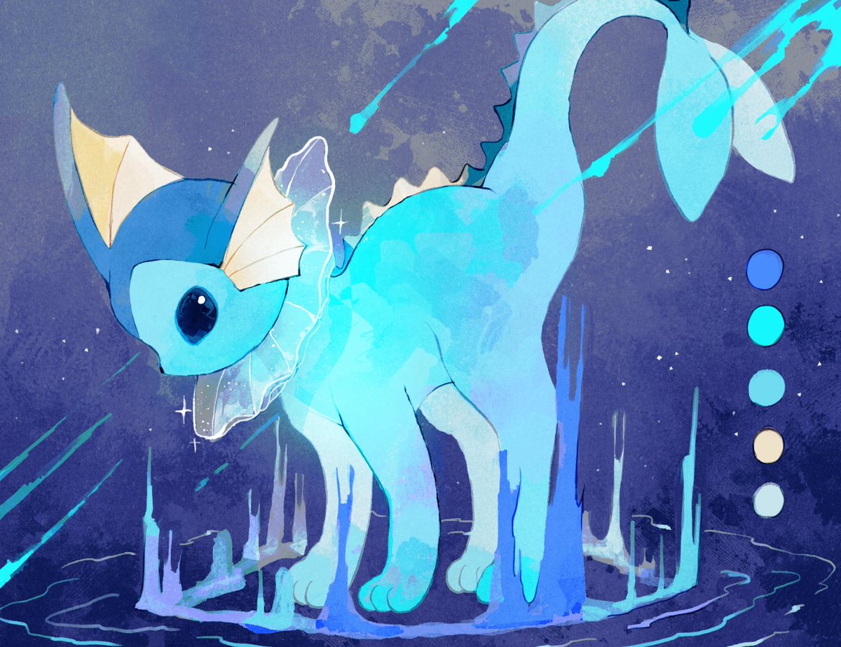 vaporeon solo blue eyes standing full body water from side pokemon (creature)  illustration images