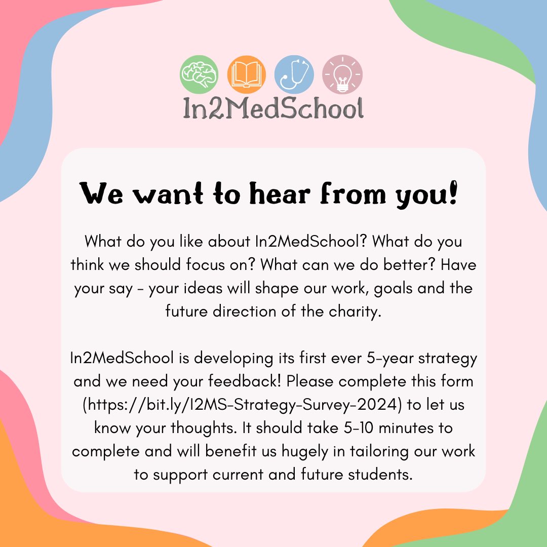 Help shape the future of our charity by filling out our Strategy Survey! All are welcome to fill in our survey: bit.ly/I2MS-Strategy-… #medtwitter #in2medschool #wideningaccess #wideningparticipation