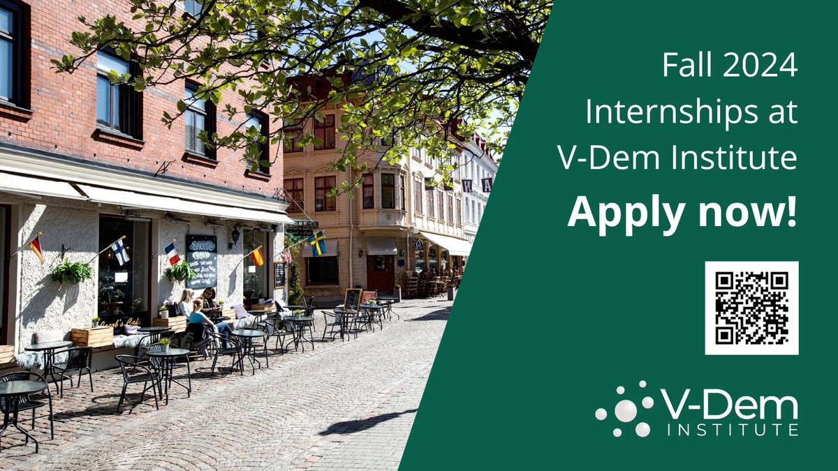 Social Science Student? Apply now for an internship at #VDemInstitute during the fall semester 2024! How to apply: v-dem.net/about/internsh… Apply by: April 26