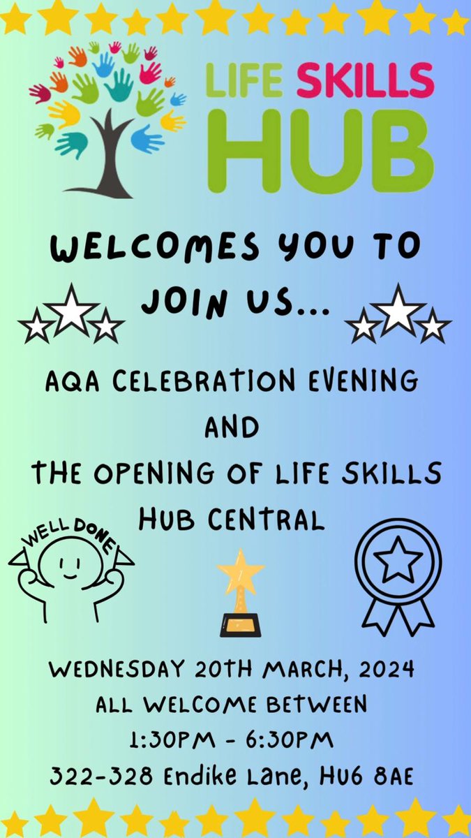 Reminder! Our Life Skills Hub Central launch and AQA celebration is this Wednesday!! we hope to see you there #hull #lifeskillshubuk #launchevent #aqacelebration #eastriding
