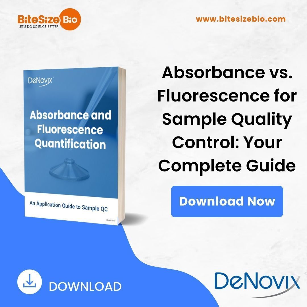 BitesizeBio's tweet image. Simplify your sample #qualitycontrol with our eBook explaining:
💎 Basics of #absorbance &amp;amp; #fluorescence
💎 Sample requirements
💎 Detection limits, LDR + more
💎 Interpretation of purity ratios
💎 Performance analysis of top kits
@DeNovix Download Now → buff.ly/49Zl2X6