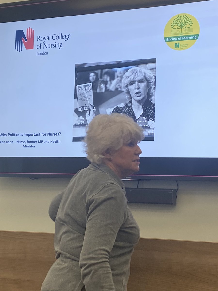 Sometimes you just don’t want a presentation to end . @AnnKeen11 taking us on a journey of why politics is important for nursing ? (Ann on screen 1985 and in the room 40 years later. What a woman !! What a history 🙌🏽