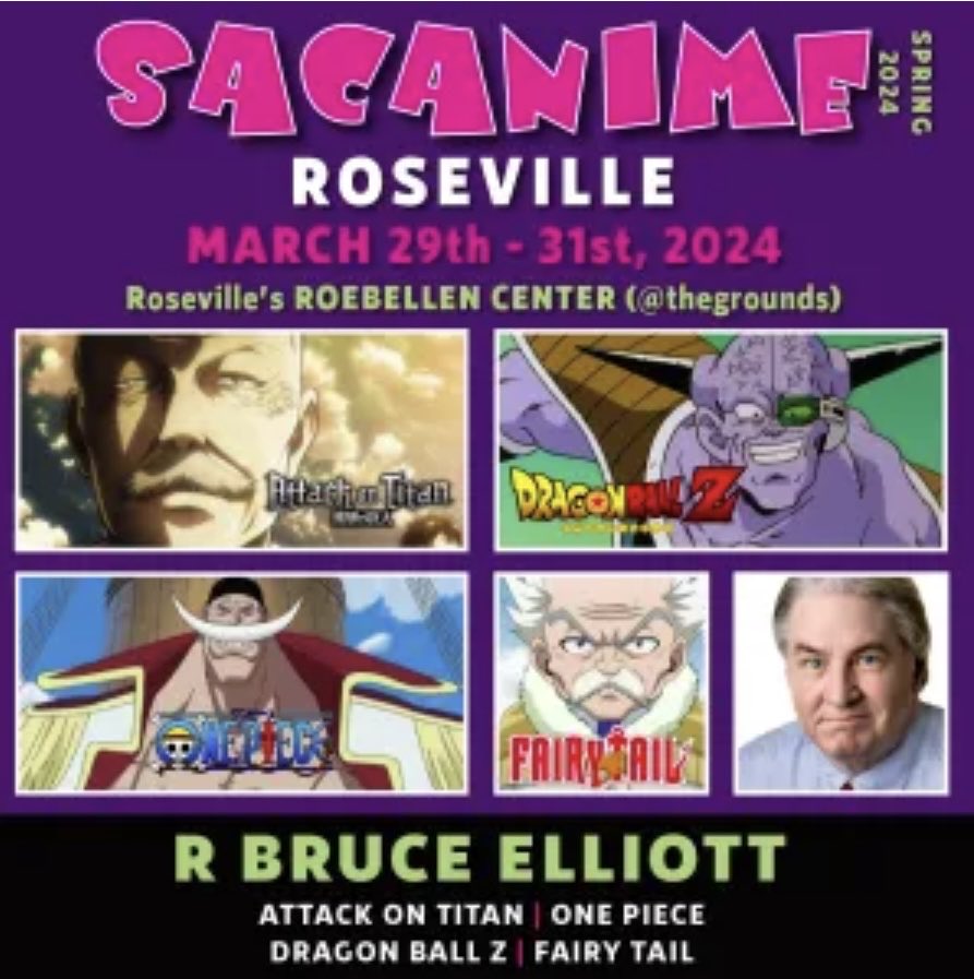 CALIFORNIA, HERE I COME - AGAIN! It's 2 wks til SAC ANIME in Roseville (Sacramento), Fri-Sun, March 29-31. I'm thrilled to be joining 10 of my favorite VA friends (+ many more) for a great weekend of fans and fun! JOIN US! #SacAnime #Conventionsetc #Whitebeard #Ginyu #FunkoPops