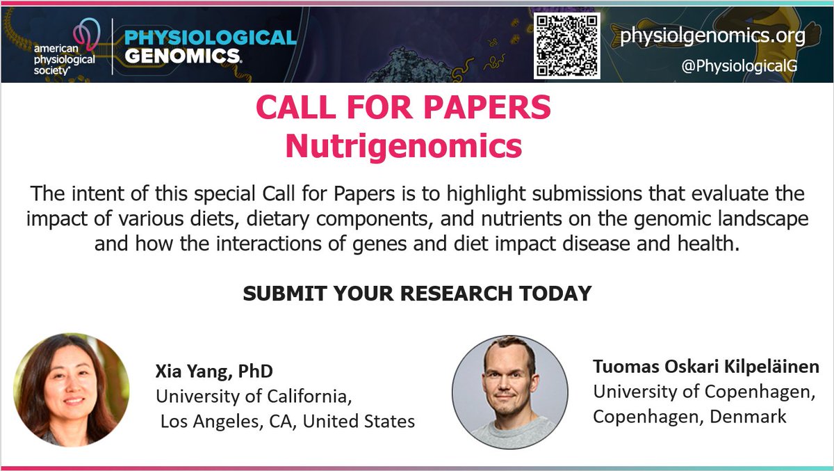 📢#CallForPapers on Nutrigenomics

The intent of this call is to highlight submissions that evaluate the impact of various diets, #DietaryComponents, & nutrients on the #GenomicLandscape & how the interactions of genes & diet impact disease & health.

🖱️ow.ly/LOai50QTA9K