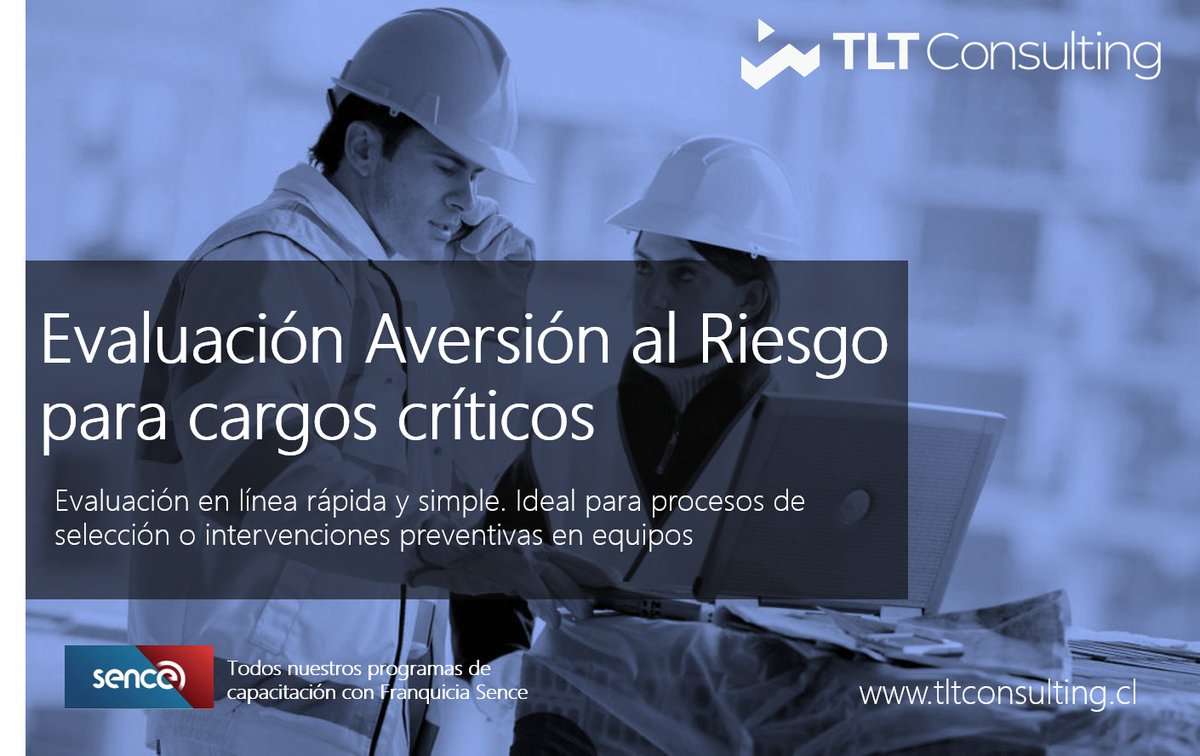 ¿Sabes el nivel de aversión al riesgo de tus colaboradores(as)? ¿Tienes planes de intervención preventiva/correctiva en función de este dato?

Aplicamos test desde 1 persona, hasta pack por 25, 50, 100 o más evaluaciones. Conversemos  kgoldman@tltconsulting.cl
