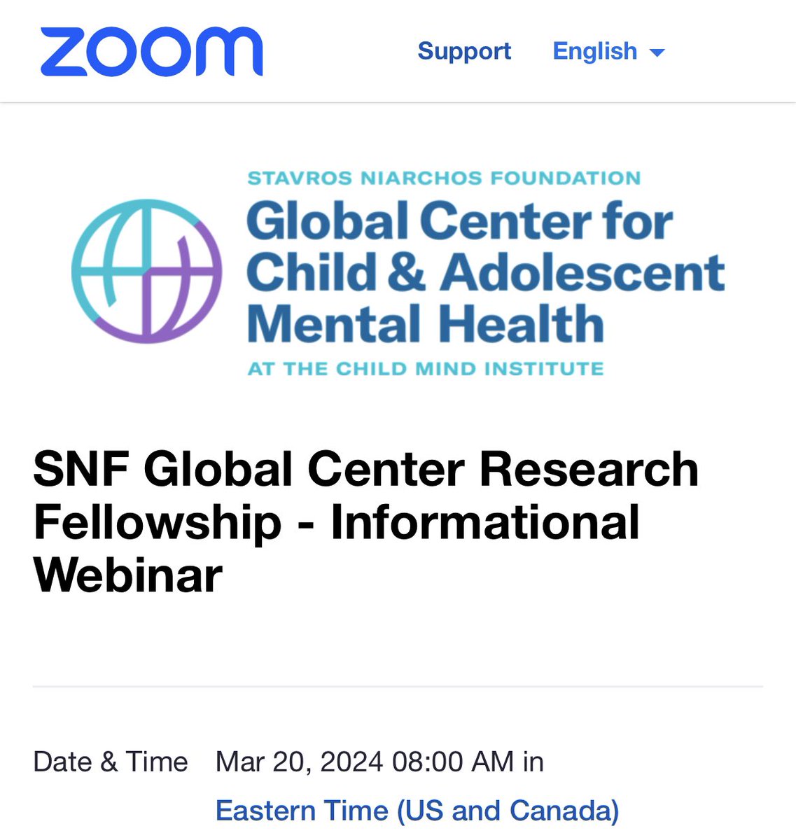 Worldwide 🌍 #research colleagues are invited to join an informational webinar on the inaugural SNF Global Center Research Fellowships, 3/20/24!  This Fellowship supports early career researchers in child & adolescent #mentalhealth in LMICs.  Register: childmind.zoom.us/webinar/regist…