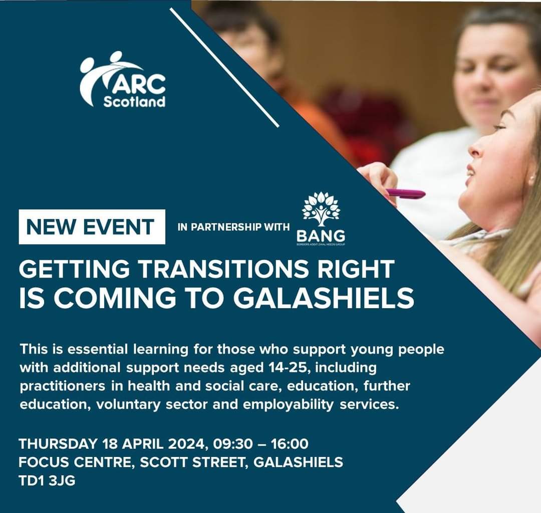 🗣❤️♿️ We're delighted to be bringing our Getting Transitions Right event, in partnership with the Borders Additional Needs Group, to Galashiels next month! 📅 Thursday 18 April 2024 ⏰ 9:30 - 16:00 📍 Focus Centre, Scott Street, Galashiels, TD1 3JG 🔗 eventbrite.co.uk/e/getting-tran…