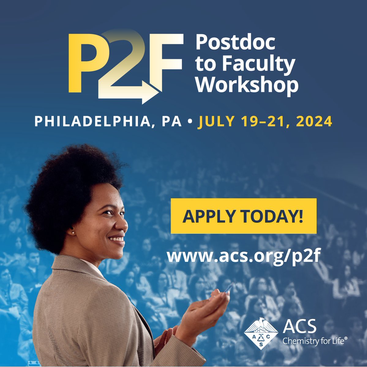 ACSGradsPostdoc's tweet photo. Are you a #postdoc looking to transition into a #faculty role? Join the #ACSP2F Workshop &amp; learn from current faculty about the skills &amp; experiences you need to succeed! 
Apply by April 7th! https://t.co/C5VKg5mY5H
#FacultyCareers #Academia #ChemicalSciences https://t.co/9hpFW88xuH