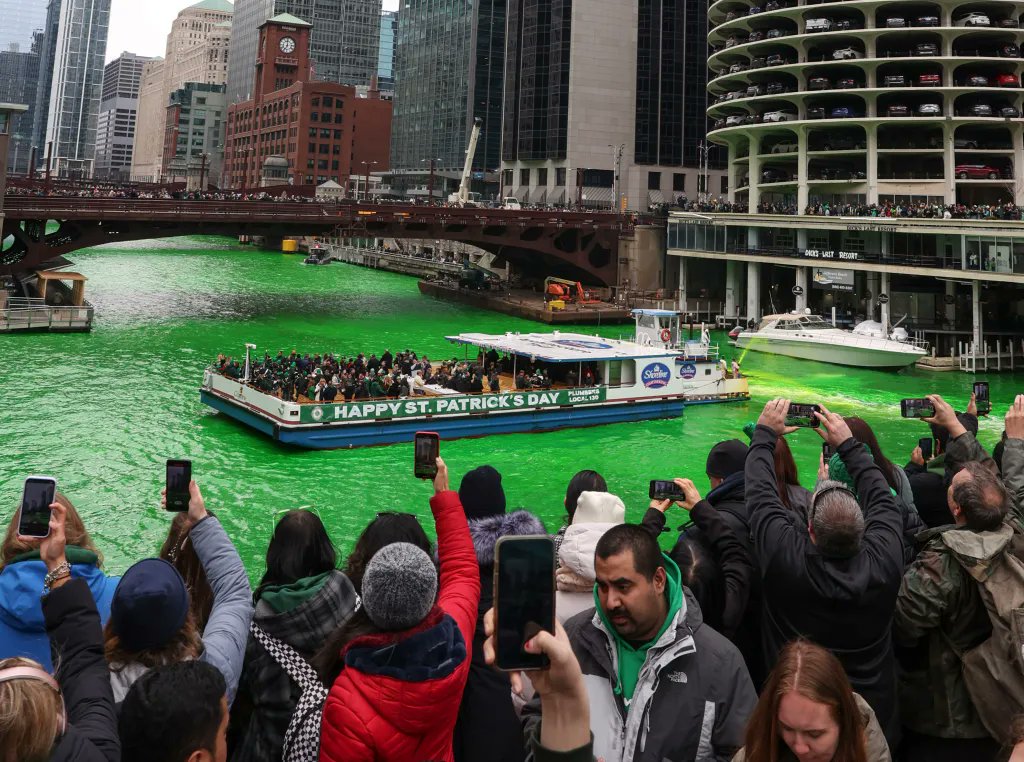 The Chicago River in the US state of Illinois was dyed green to celebrate St. Patrick's Day, which falls on March 17 in celebration of the Irish culture.