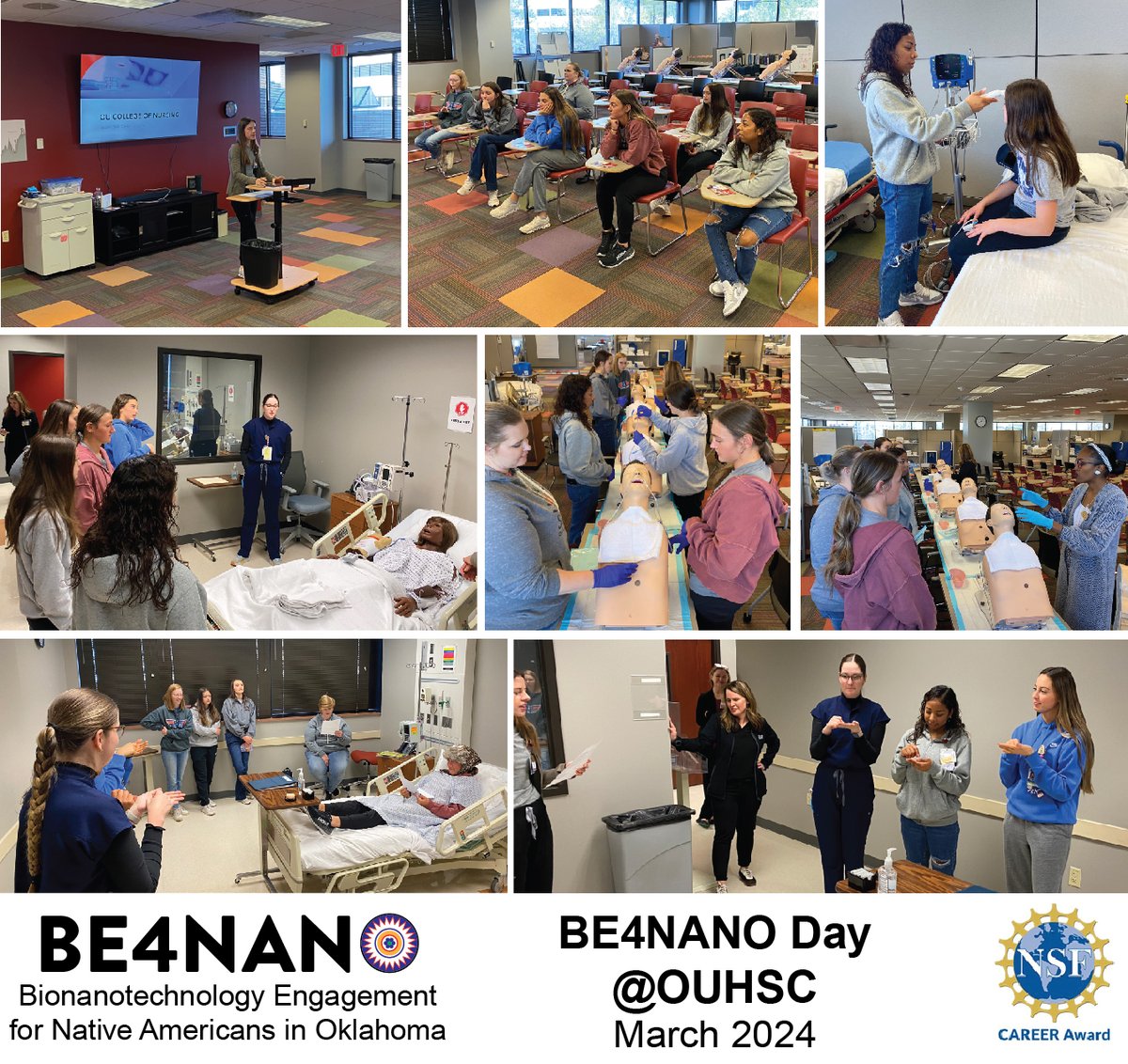 Our #BE4NANO students visited the @OUHealth College of Nursing @OUNursing to learn about healthcare skills. Thank you to the entire @OUNursing team for the support! @Wilhelm_Lab @sbme_ou @caddokiowatech @ENGINEERINGatOU @OUResearch @StephensonCC