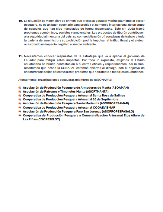 𝗖𝗢𝗠𝗨𝗡𝗜𝗖𝗔𝗗𝗢

La Sociedad Nacional de Palangreros de Ecuador (SONAPAE) al sector pesquero, gobierno nacional y sociedad civil: