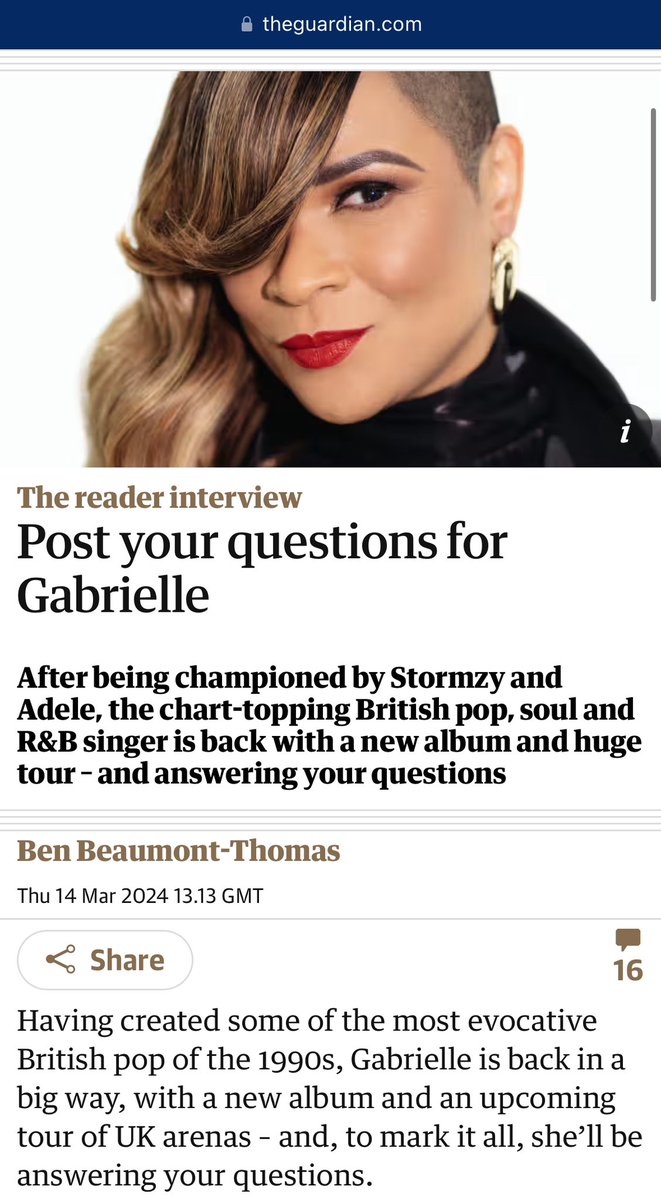 Fancy asking me a question? Head to the link below to feature in my @guardian interview 🥰 theguardian.com/music/2024/mar…