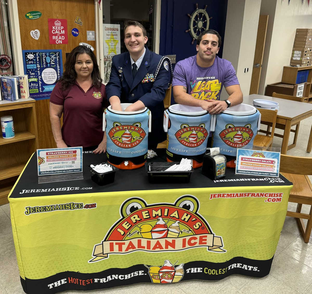 Thank you to Jeremiah‘s Italian Ice for hosting our no tardy party for the 270 students who have not been tardy this year at Eau Gallie High.