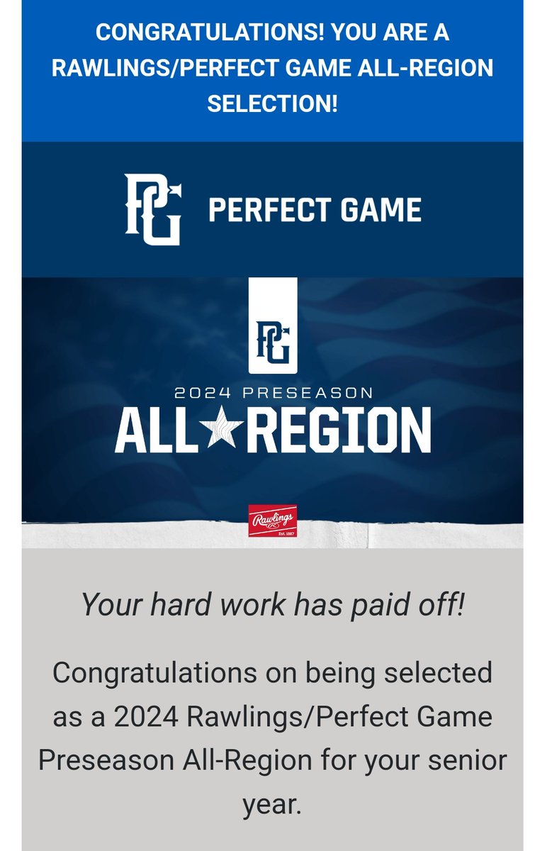 Honored to be selected to PG Preseason All Region Atlantic. Thank you <a href="/PerfectGameUSA/">Perfect Game USA</a> <a href="/PGMidAtlantic/">Perfect Game Mid-Atlantic</a> <a href="/5starnationalNE/">5 Star Northeast</a> <a href="/POMalley_NCSA/">Pat O'Malley</a> <a href="/_EHSBaseball/">EHS Baseball</a> <a href="/Misericordia_BB/">Misericordia Baseball</a>
