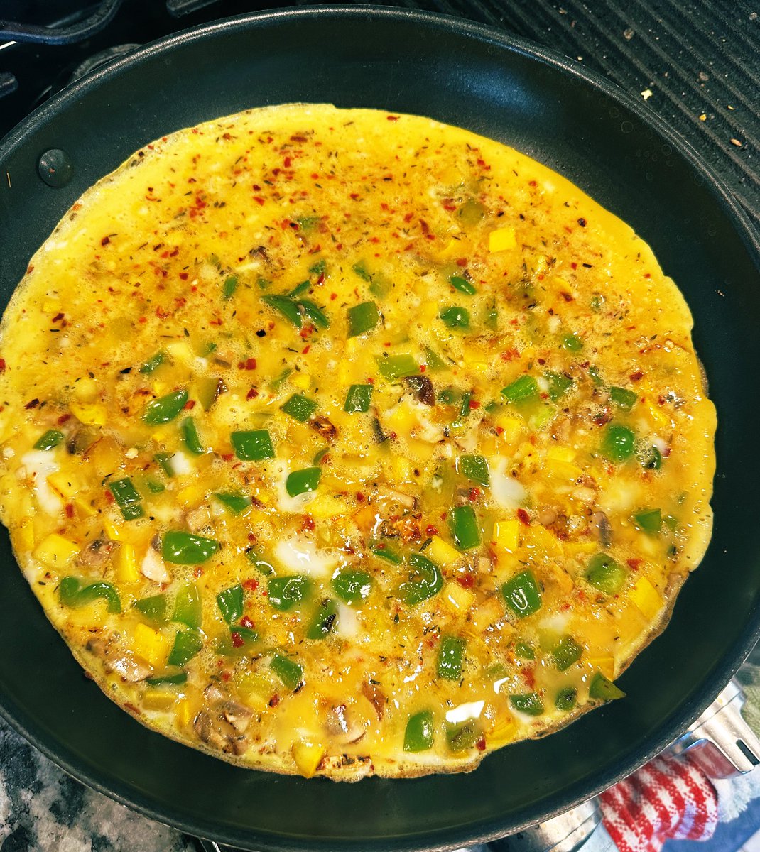 Does an omelet pretending to be a vegetable frittata count for Pie Day? 
Asking for a friend. 

#pieday #frittata #eggs #vegetables #omelet #Pied #summersquash #bellpepper #breakfast #Foodie #omelette #frittatas