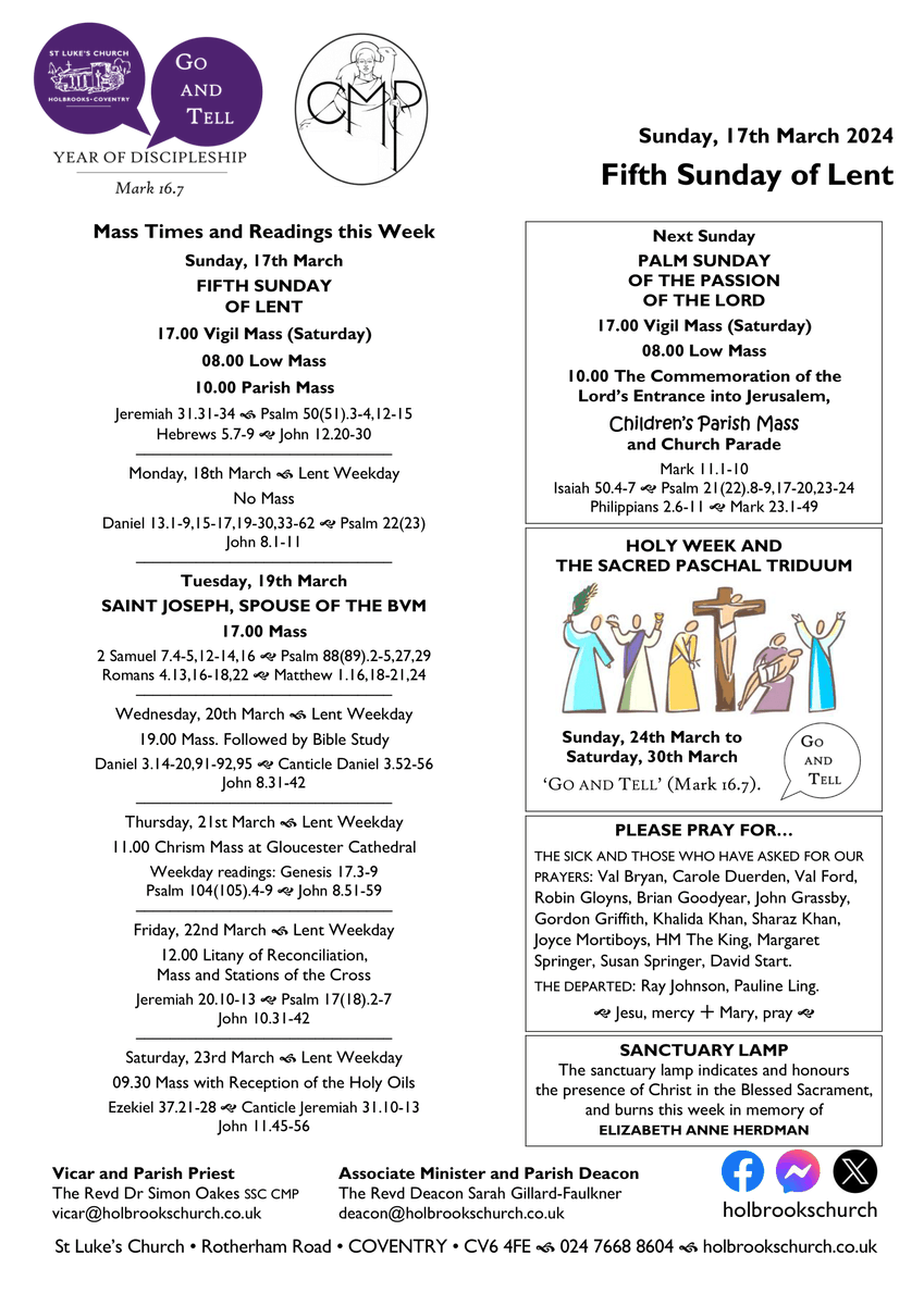 holbrookschurch's tweet photo. Sunday, 17th March and the week ahead @holbrookschurch. A booklet containing the Sunday Mass readings is available at https://t.co/EXUF5OM5FZ, and this week's newsletter can be downloaded at https://t.co/M3TxvPYJ82. All are most welcome to join our family of faith. https://t.co/nZ38hUFxHA