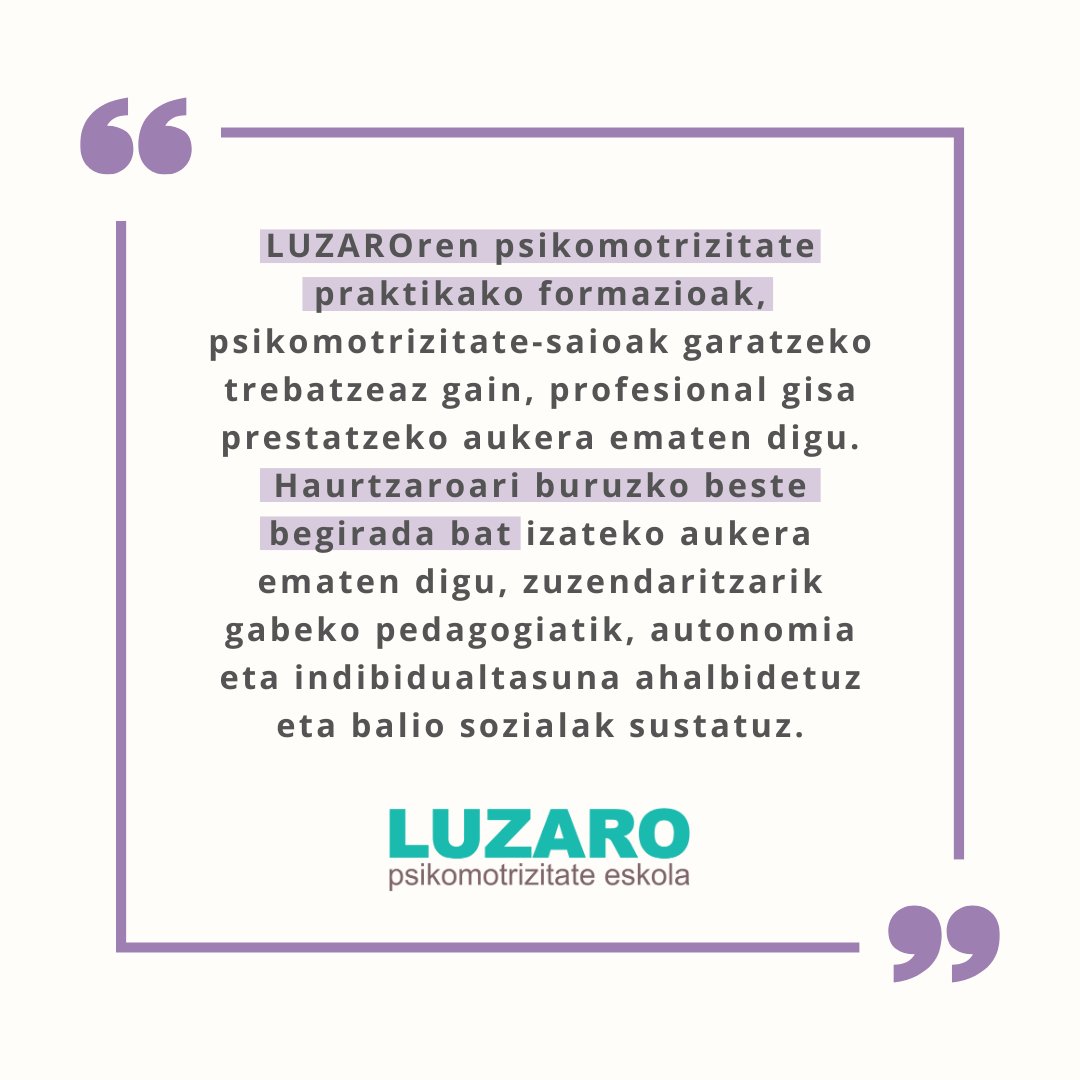 Haurrekin lan egiten duen profesionala bazara, ez galdu psikomotrizitatean murgiltzeko sentsibilizazio ikastaroak:

📆 Donostia: Maiatzak 24, 25 eta 26.
📆 Gasteiz: Irailak 20, 21 eta 22.

Informazio guztia eta izen-ematea hemen: luzaro.net/cursos-de-sens…

[Lekuak mugatuak dira!]