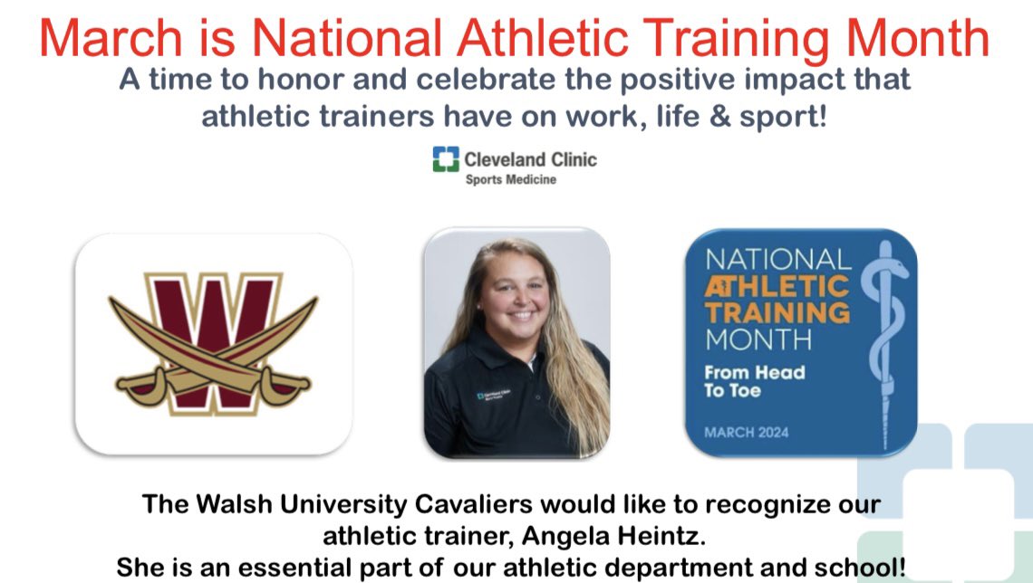 To continue Athletic Training Month, we celebrate Angela Heintz! 
Ang has spent 13 years as a Cav and works with Volleyball, Women’s Basketball and Baseball! A fun fact about Ang is that she owns her own CPR training business called Every Minute Matters CPR! 
THANK YOU, ANG ⚔️
