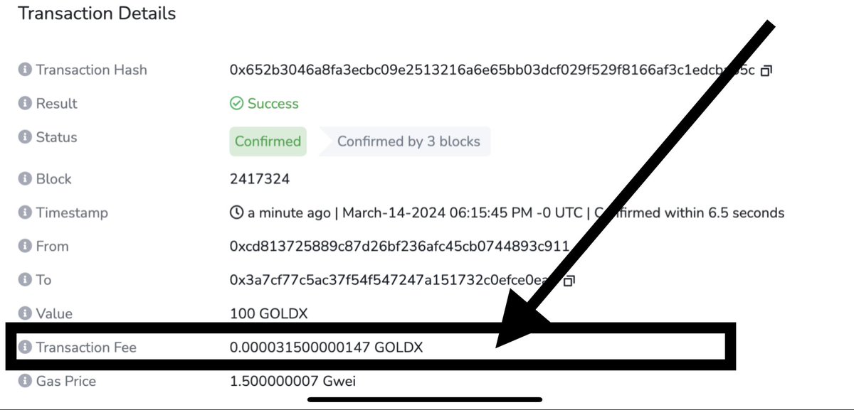 Everyone is talking about cheap gas ⛽️ fees. The Gold X Blockchain gas fees are currently fractions of pennies this many fractions of pennies $0.0000315. It’s currently 279.3X of 1 GOLDX which is currently $0.0088 😎

goldxscan.com/tx/0x652b3046a…

You can get involved early! It’s only