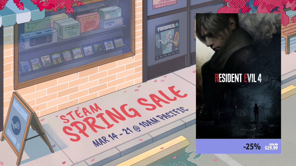 Heheh. Having a rough day, stranger? Maybe these savings on Resident Evil 4 during the Steam Spring Sale will fix that! You've got till March 21, mate. 🌿 bit.ly/RE4PC